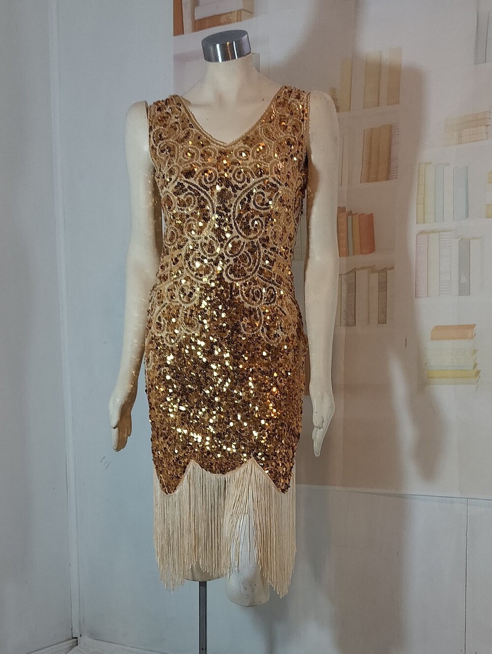 & Other Stories Gold Sequin Fringe Mini Dress